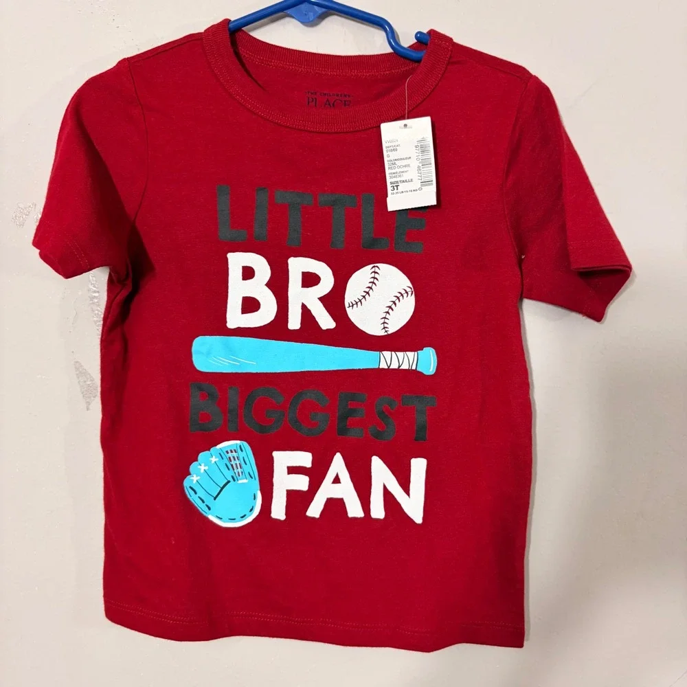 The Children's Place T-Shirt Boys 3T Red NEW Little Bro Baseball Graphic Tee 304